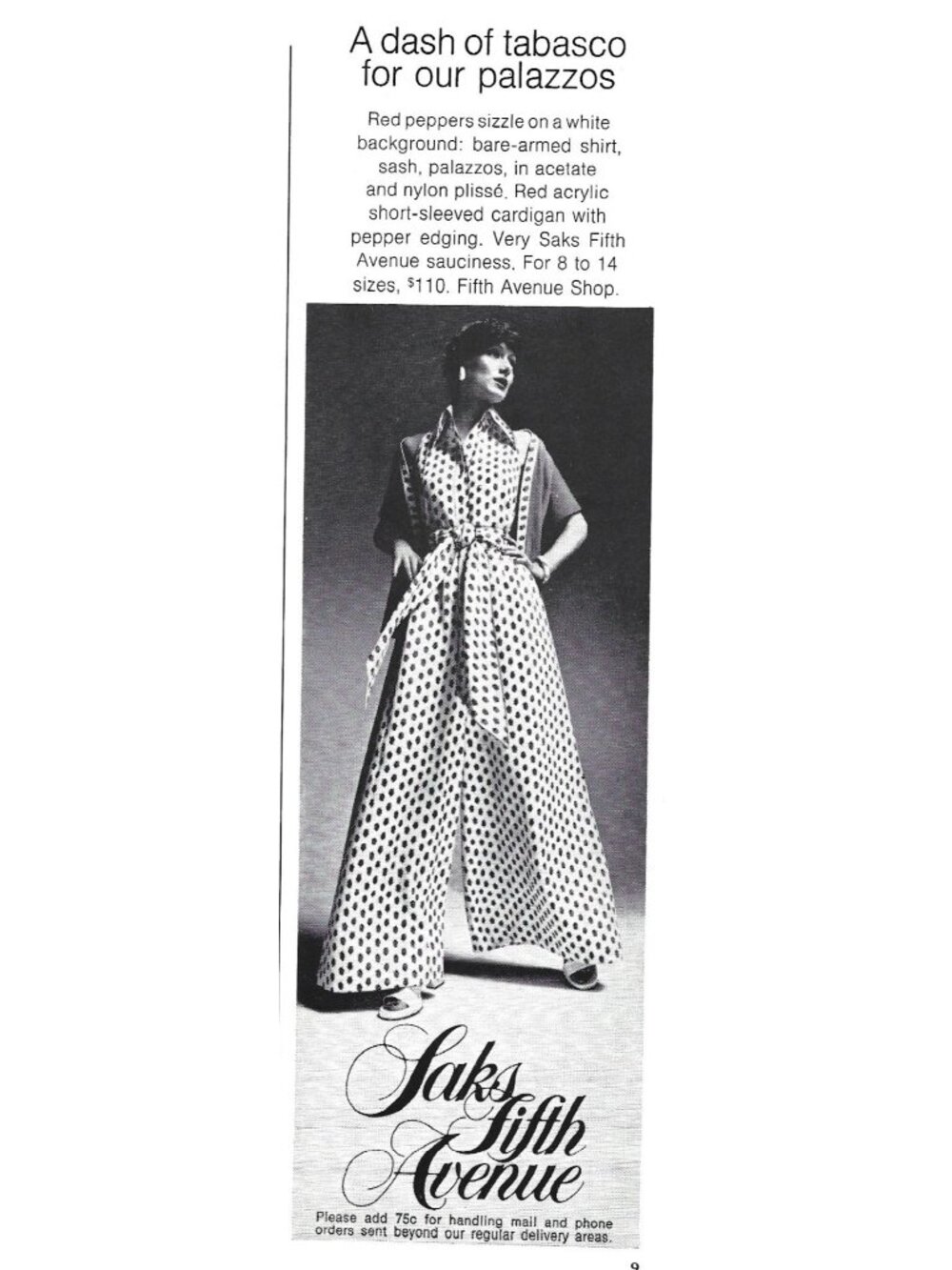 Print Ad Saks Fifth Avenue Polka Dot Palazzo Pants Fashion Vintage 1970s NYC